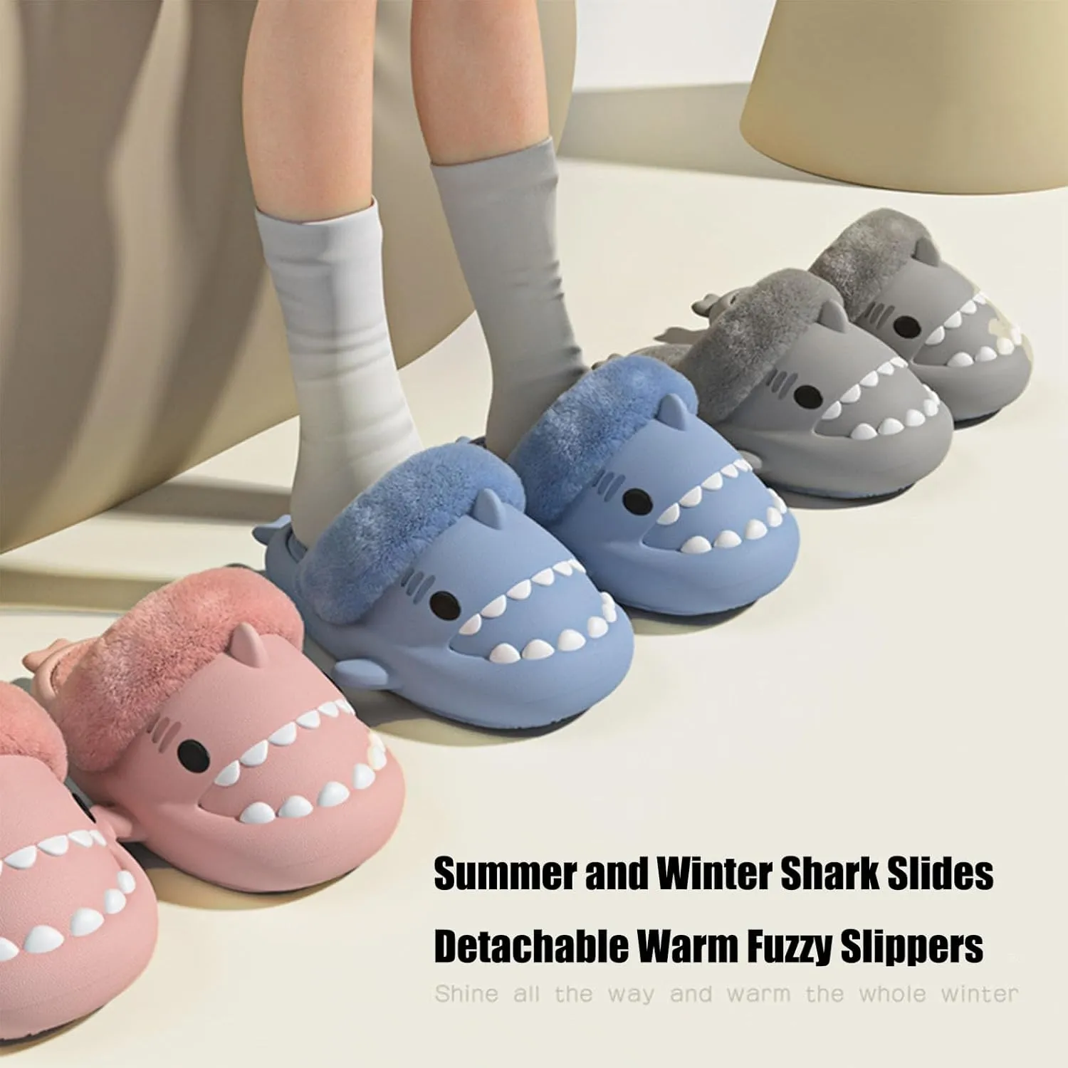 Jfxgjuv Sharklas Originales Kids, Shark Slides Kids Sharky Chanclas Kids Polares, Detachable Soft-Soled Warm Non-Slip Slippers Sandals