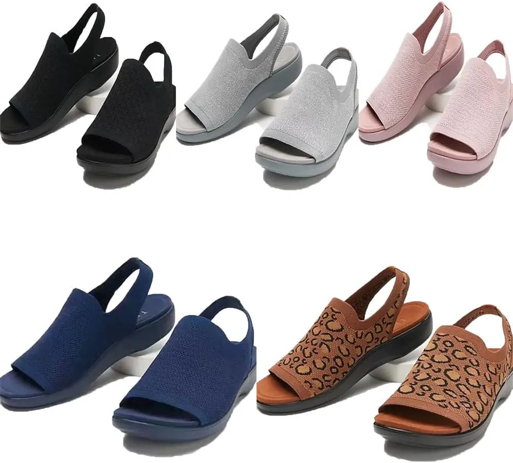 JITUUE Women's Comfy Sports Knit Sandals Mesh Wedges and Fish Mouths Comfortable Lightweight Soft Casual Outdoor Shoes