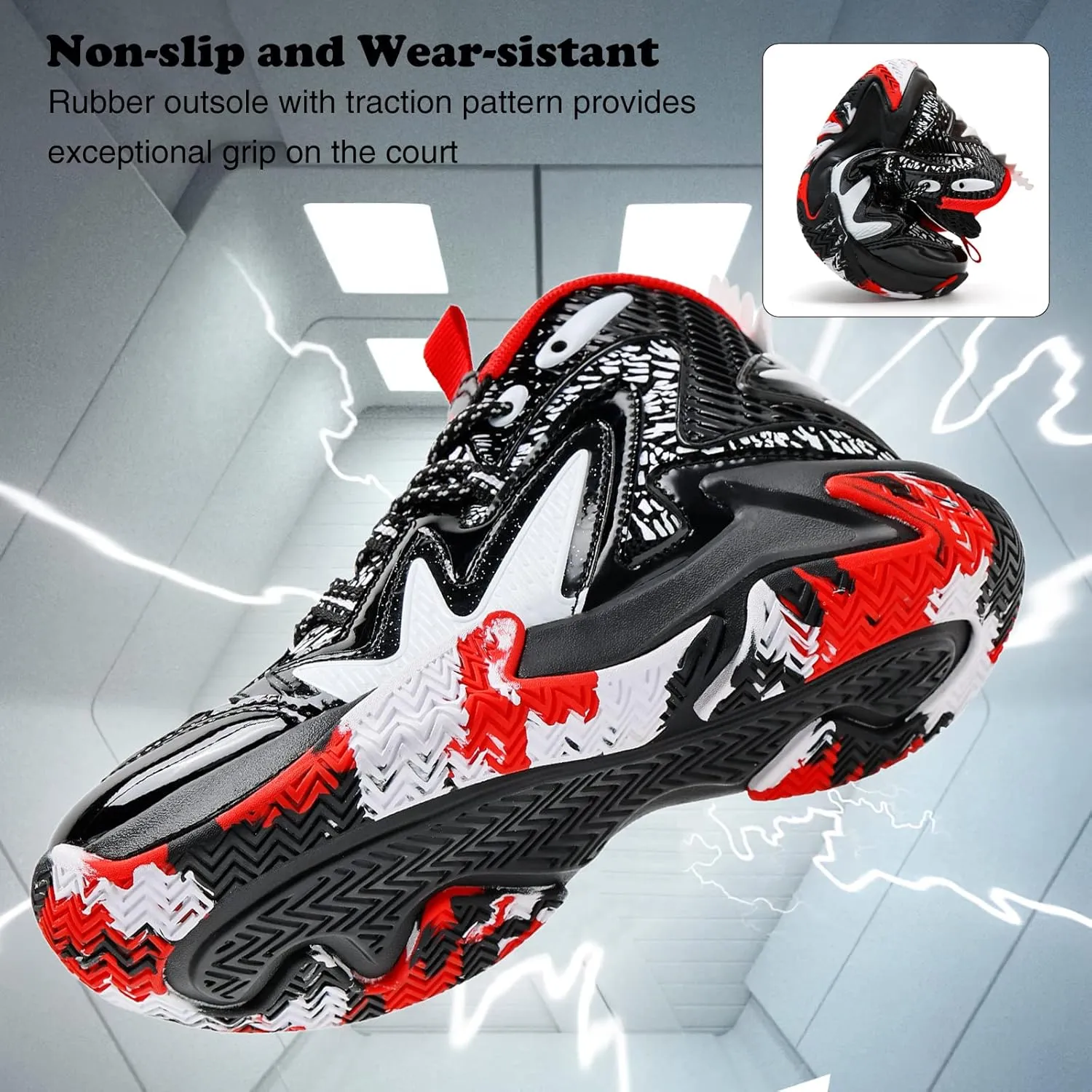 JMFCHI Kids Basketball Shoes High-top Sports Shoes Sneakers Durable Lace-up Non-Slip Running Shoes Secure for Little Kids Big Kids and Boys Girls