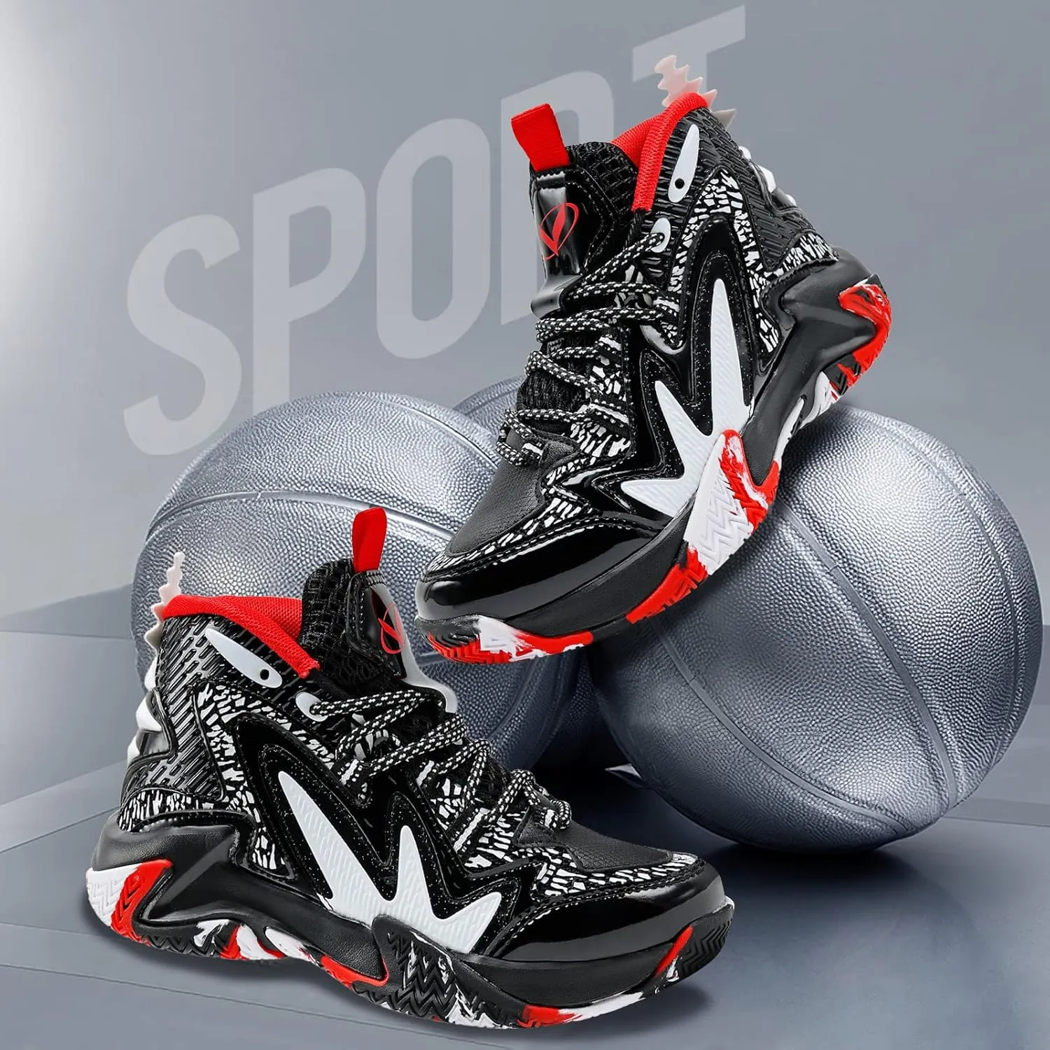 JMFCHI Kids Basketball Shoes High-top Sports Shoes Sneakers Durable Lace-up Non-Slip Running Shoes Secure for Little Kids Big Kids and Boys Girls