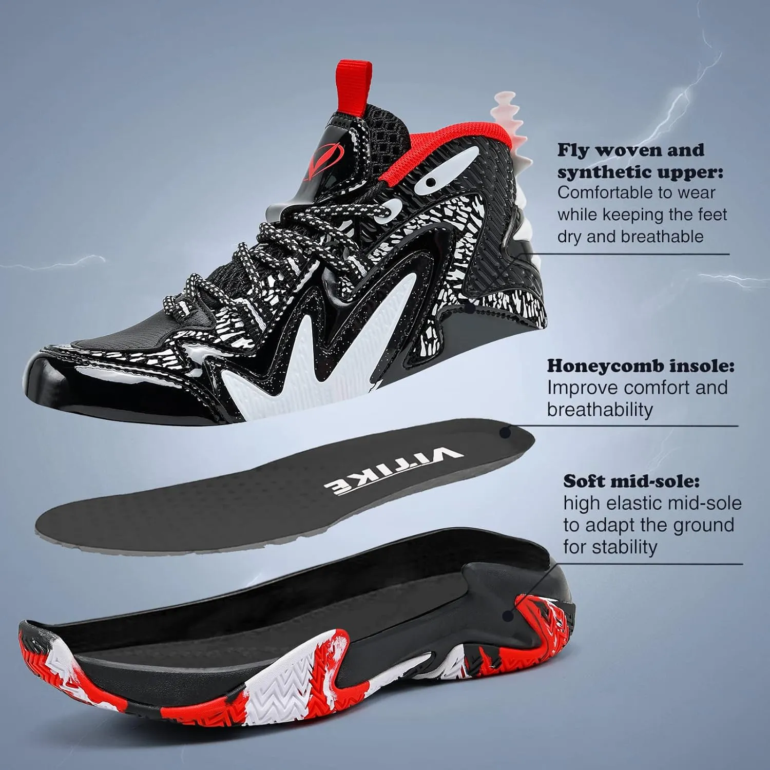 JMFCHI Kids Basketball Shoes High-top Sports Shoes Sneakers Durable Lace-up Non-Slip Running Shoes Secure for Little Kids Big Kids and Boys Girls