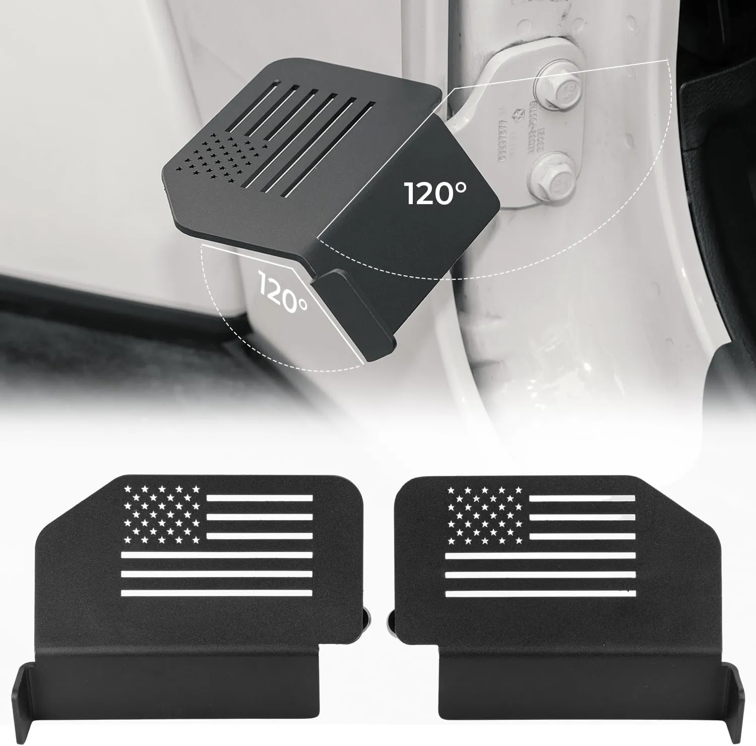 JOYTUTUS 120° Upgraded Wrangler Foot Pegs Doors Off Compatible with Wrangler JK JL Gladiator JT 2007 to 2024, Exterior Door Hinge Foot Pegs Foot Rest Pedals (US Flag Pattern)