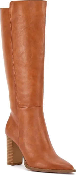Juliet Holy Women's Knee High Boots Stacked Block Heel Wide Calf Closed Pointed Toe Riding Boots