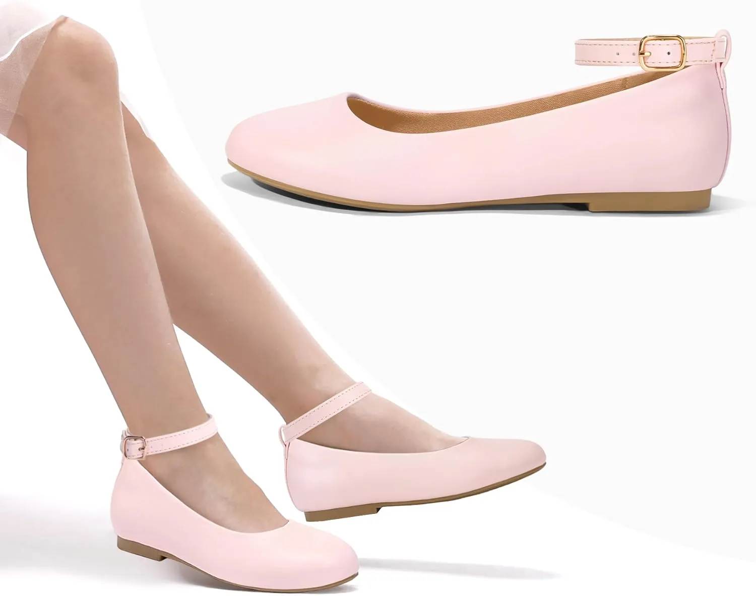 K KomForme Girl's Ballerina Flat Ankle Strap Dress Ballet Flat Shoes（Toddler/Little Kid/Big Kid）