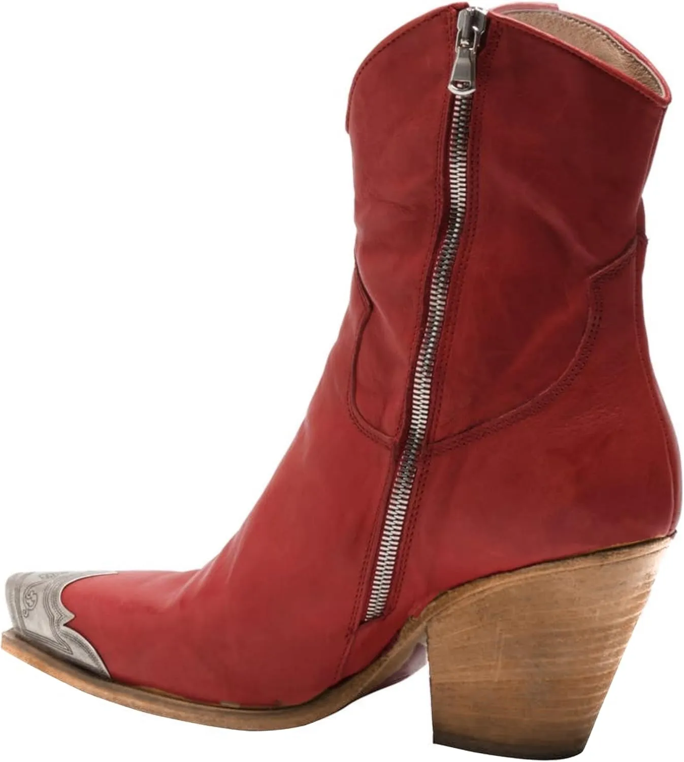 keleimusi Women's Western Cowgirl Ankle Boots Stacked Block Heel Cowboy Booties Steel Toe Heeled Short Cowboy Boots Side Zipper Western Booties for Women