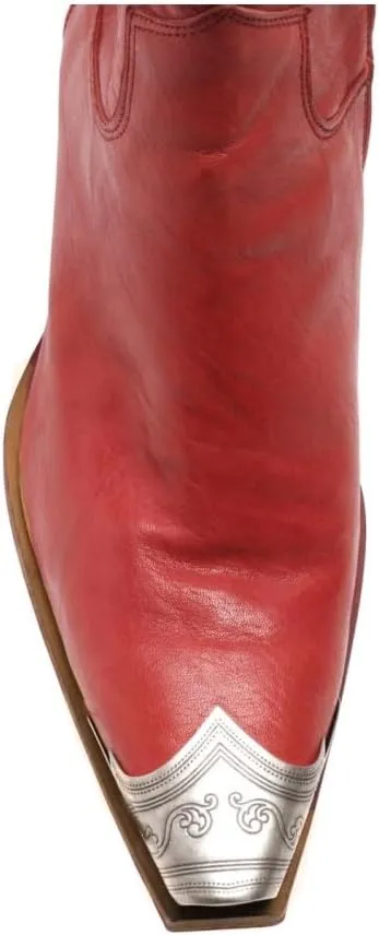 keleimusi Women's Western Cowgirl Ankle Boots Stacked Block Heel Cowboy Booties Steel Toe Heeled Short Cowboy Boots Side Zipper Western Booties for Women