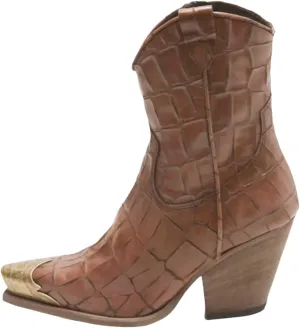 keleimusi Women's Western Cowgirl Ankle Boots Stacked Block Heel Cowboy Booties Steel Toe Heeled Short Cowboy Boots Side Zipper Western Booties for Women