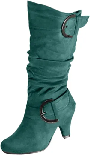 Ladmiple Cowgirl Boots Women Wide Calf Knee High Cowboy Boots Mid Heel Retro Fashion Tall Boot Pull On for Ladies