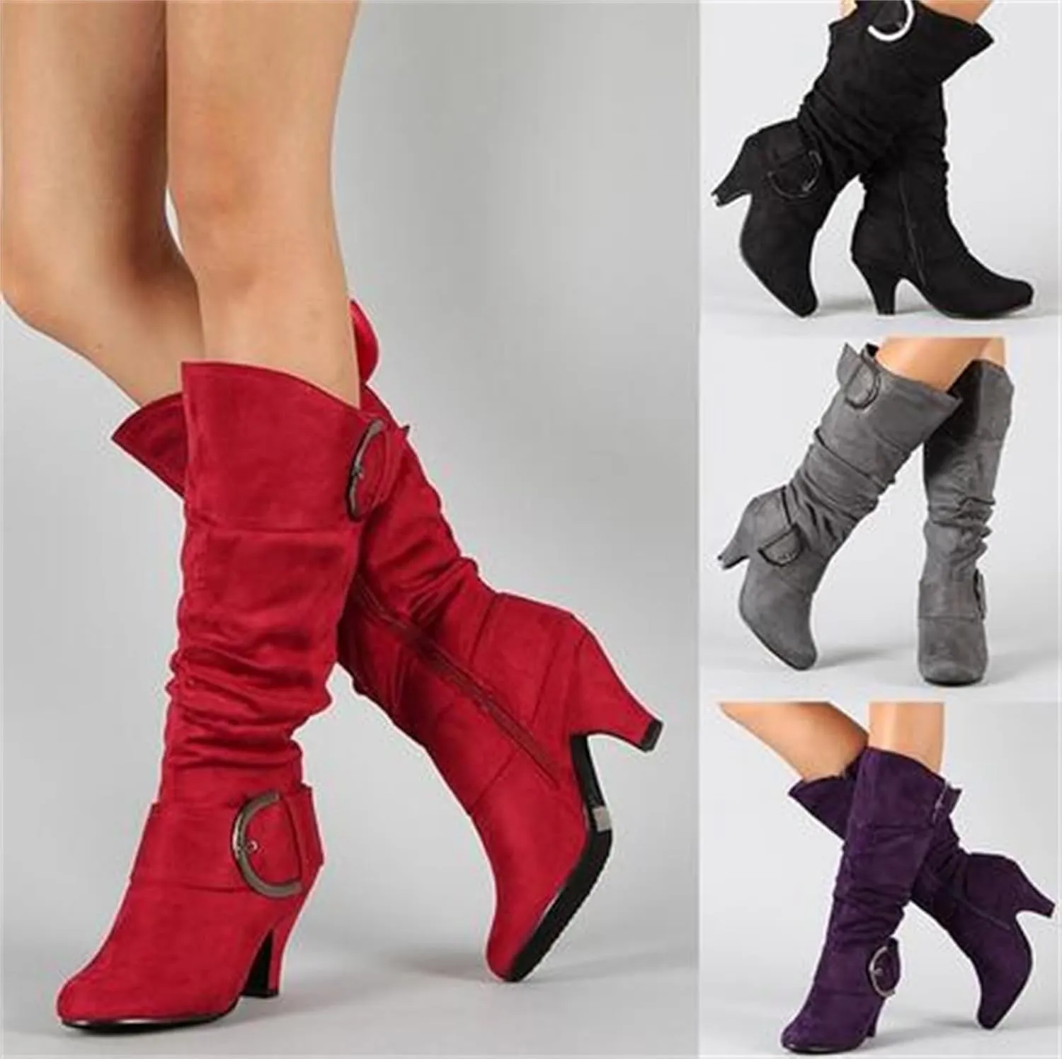 Ladmiple Cowgirl Boots Women Wide Calf Knee High Cowboy Boots Mid Heel Retro Fashion Tall Boot Pull On for Ladies