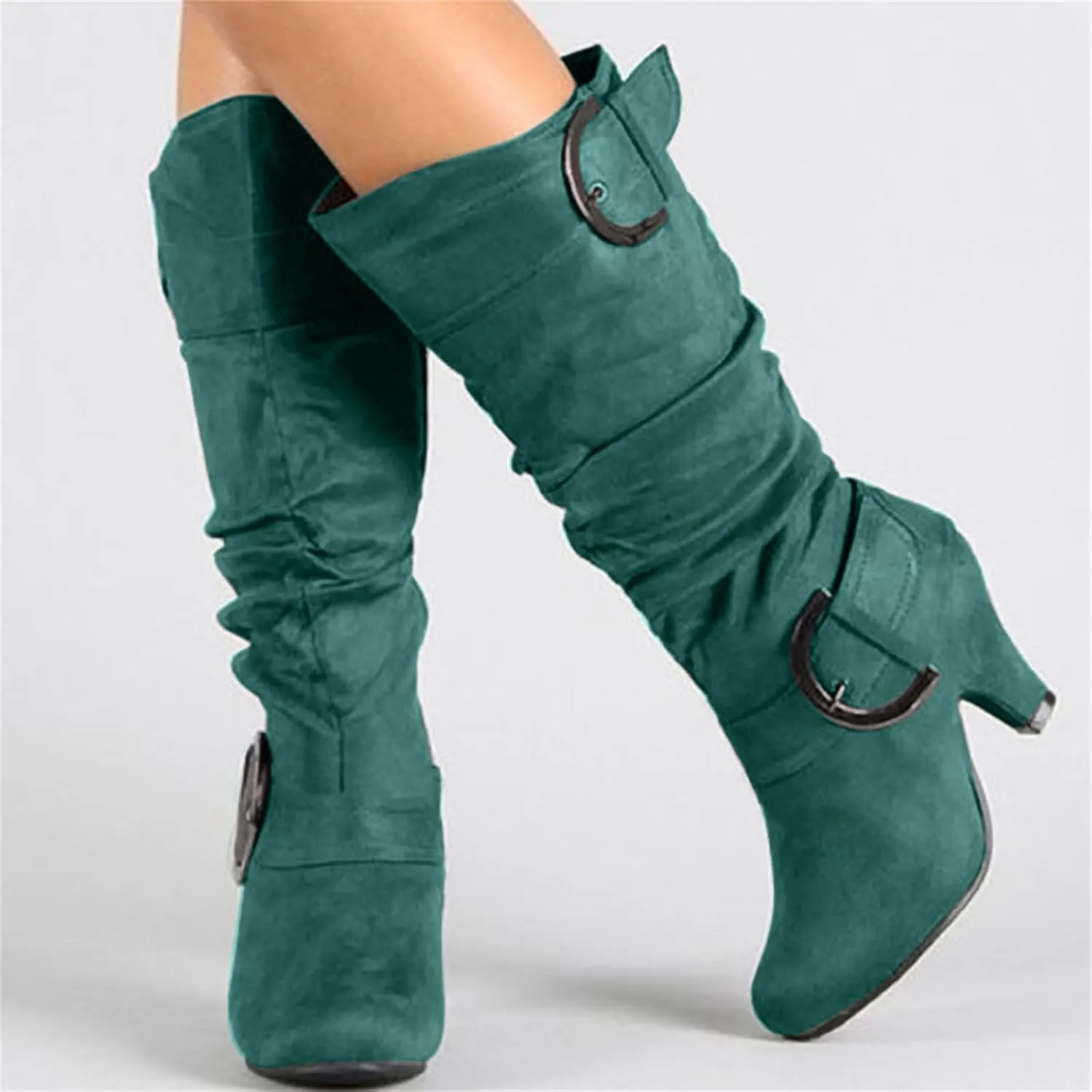 Ladmiple Cowgirl Boots Women Wide Calf Knee High Cowboy Boots Mid Heel Retro Fashion Tall Boot Pull On for Ladies