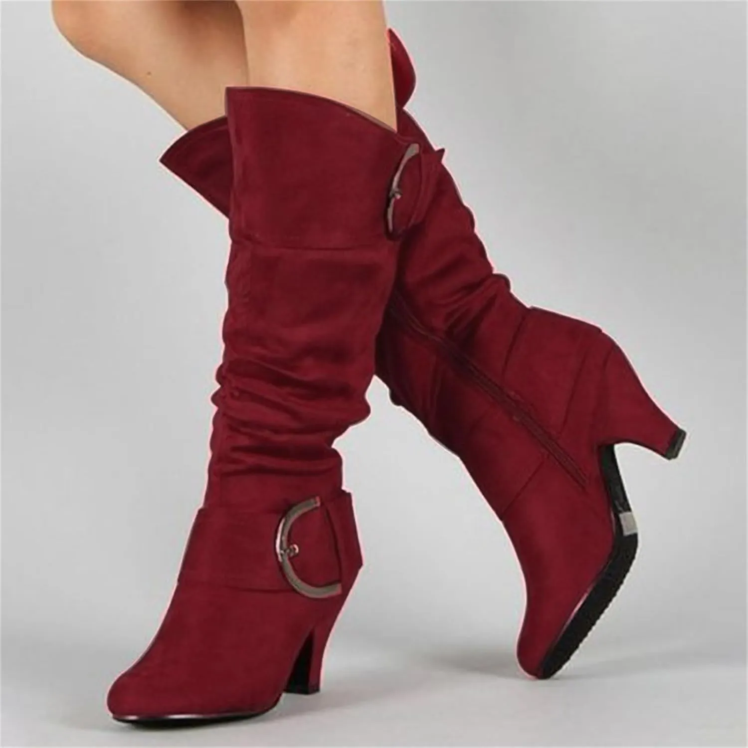 Ladmiple Fall Boots Women Knee High Wide Calf Slouchy Cowgirl Western Cowboy Boots Cone Heel Zipper Victorian Boots 2024