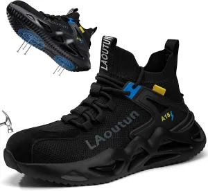 LAoutun Steel Toe Shoes for Men and Women Comfortable Lightweight Work Safety Shoes Puncture Proof Slip Resistant Indestructible Sneakers Construction Work Utility Black Sneakers