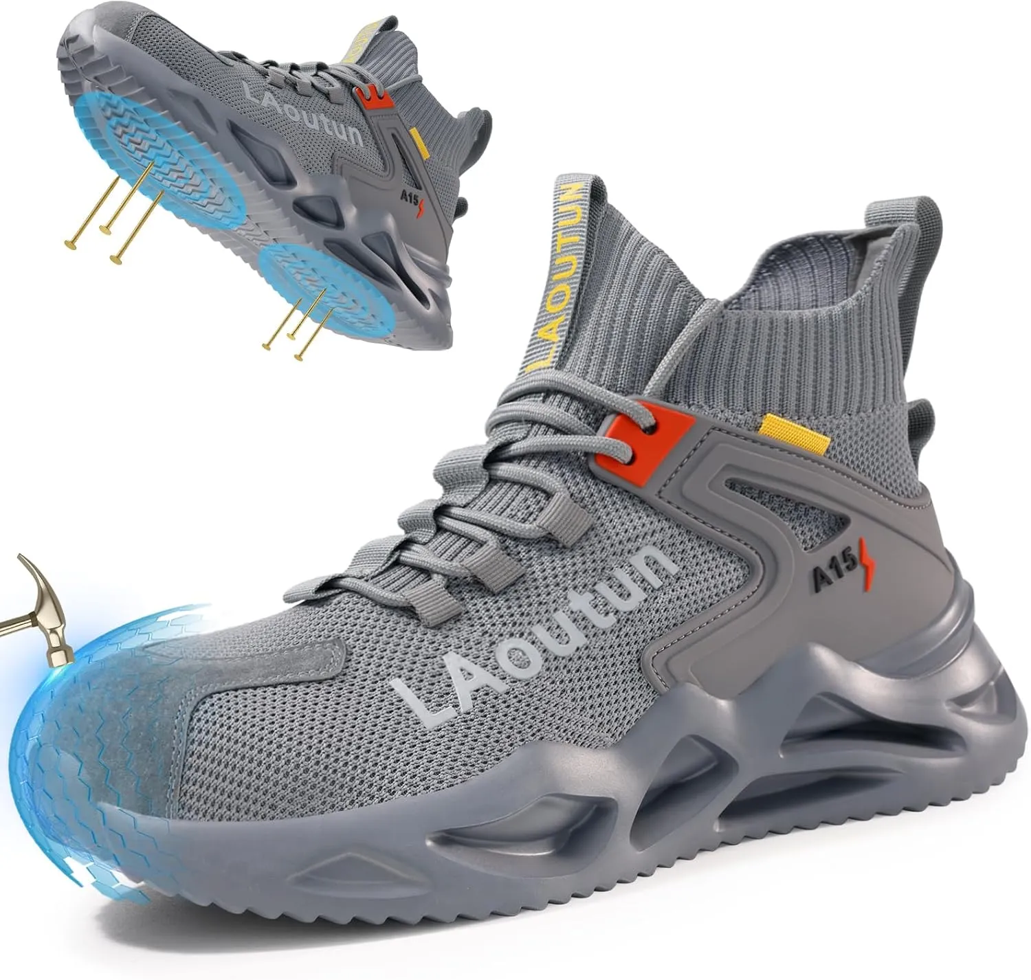 LAoutun Steel Toe Shoes for Men and Women Comfortable Lightweight Work Safety Shoes Puncture Proof Slip Resistant Indestructible Sneakers Construction Work Utility Sneakers