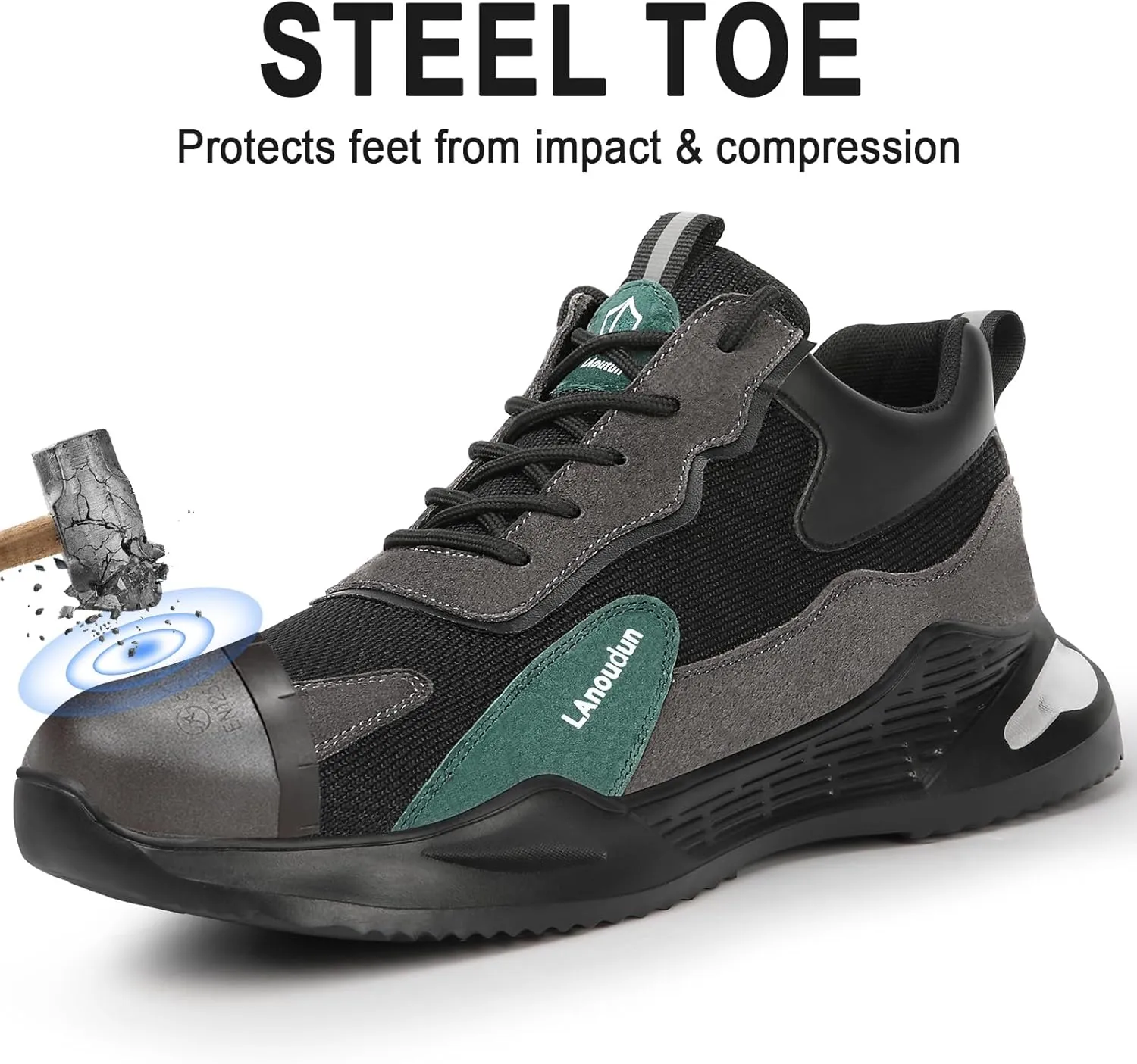 LAoutun Steel Toe Shoes for Men Women Comfortable Lightweight Work Safety Shoes for Men Women Puncture Proof Indestructible Sneakers Construction Work Utility Sneakers