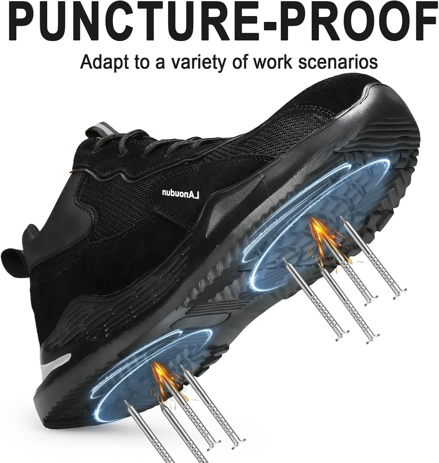 LAoutun Steel Toe Shoes for Men Women Comfortable Lightweight Work Safety Shoes for Men Women Puncture Proof Indestructible Sneakers Construction Work Utility Sneakers