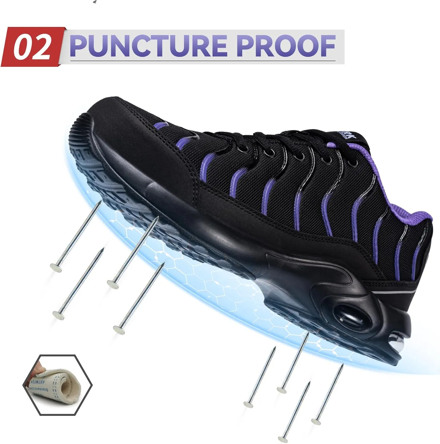 LARNMERN Air Cushion Steel Toe Shoes for Men Wide Women Lightweight Puncture Proof Work Safety Sneakers Breathable Slip Resistant Tennis Shoe