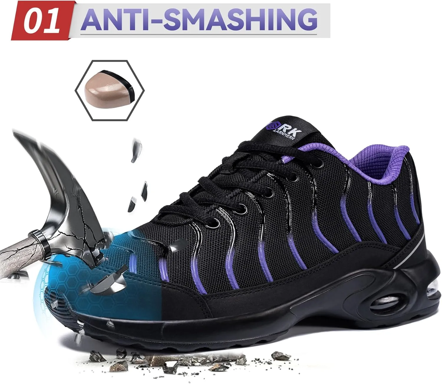 LARNMERN Air Cushion Steel Toe Shoes for Men Wide Women Lightweight Puncture Proof Work Safety Sneakers Breathable Slip Resistant Tennis Shoe