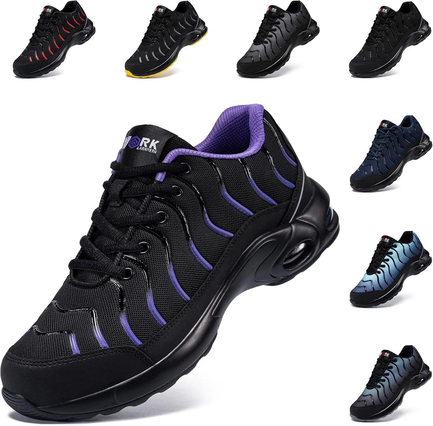 LARNMERN Air Cushion Steel Toe Shoes for Men Wide Women Lightweight Puncture Proof Work Safety Sneakers Breathable Slip Resistant Tennis Shoe