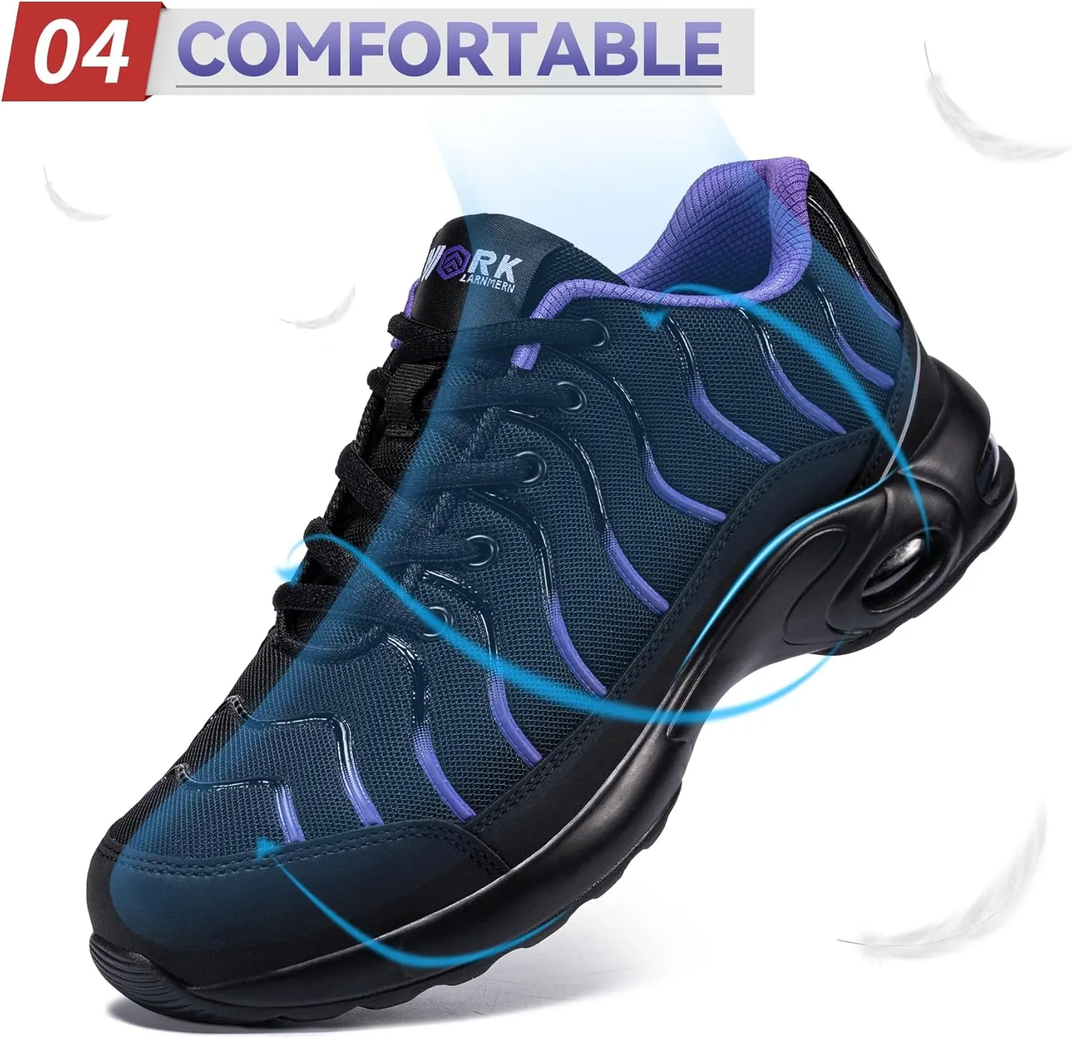 LARNMERN Air Cushion Steel Toe Shoes for Men Wide Women Lightweight Puncture Proof Work Safety Sneakers Breathable Slip Resistant Tennis Shoe
