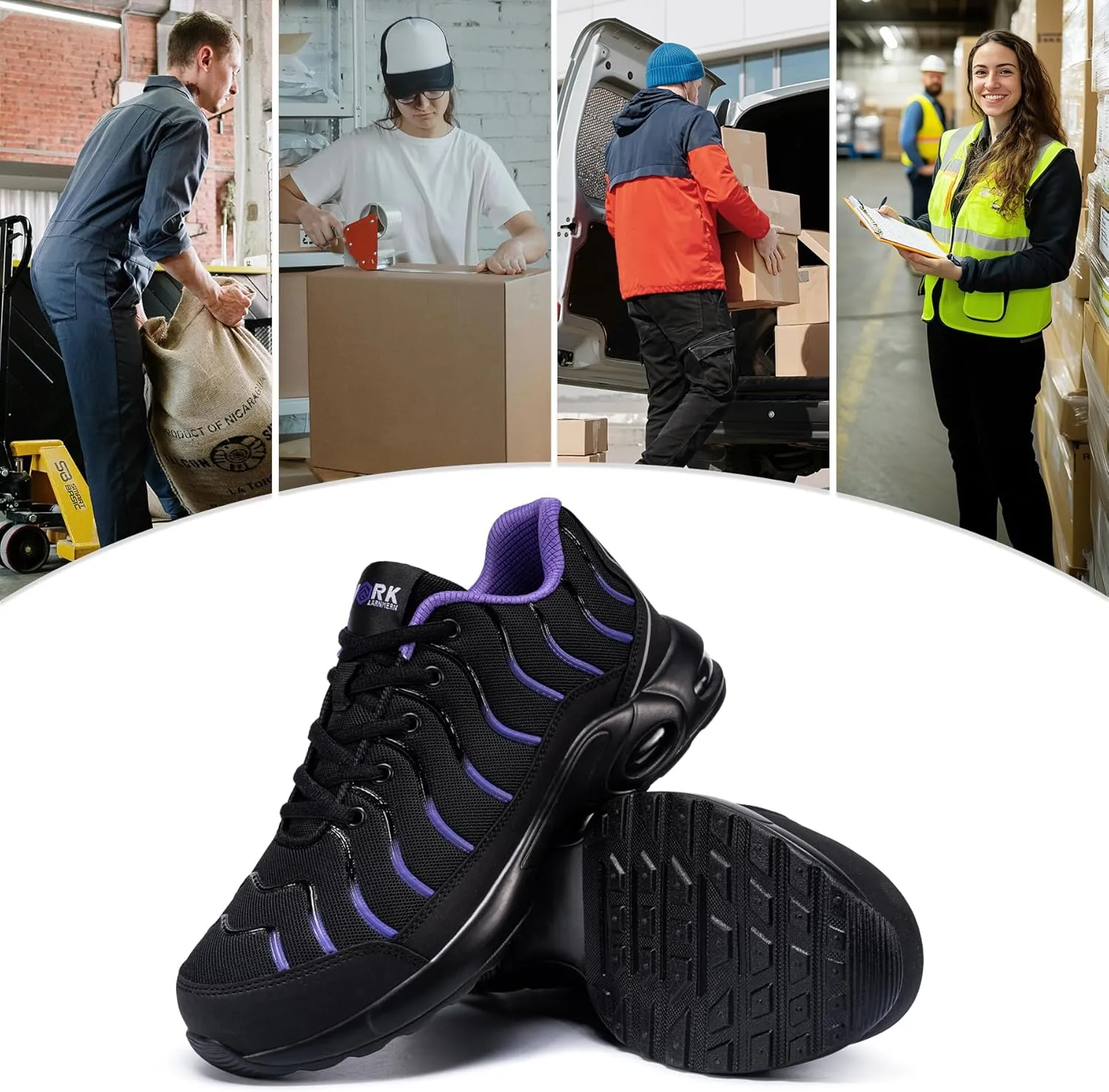 LARNMERN Air Cushion Steel Toe Shoes for Men Wide Women Lightweight Puncture Proof Work Safety Sneakers Breathable Slip Resistant Tennis Shoe