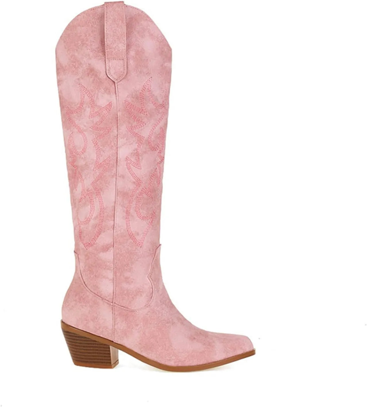 Lausiuoe Cowboy Boots For Women Wide Calf Wide Foot Knee High Western Cowgirl Style Embroidered Chunky Heel Fashion Boot