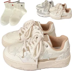 LELEBEAR Star Shoes Walking Sneakers for Women, Y2K Aesthetic Chunky Platform Sneakers, Grunge Shoes Comfort Insole