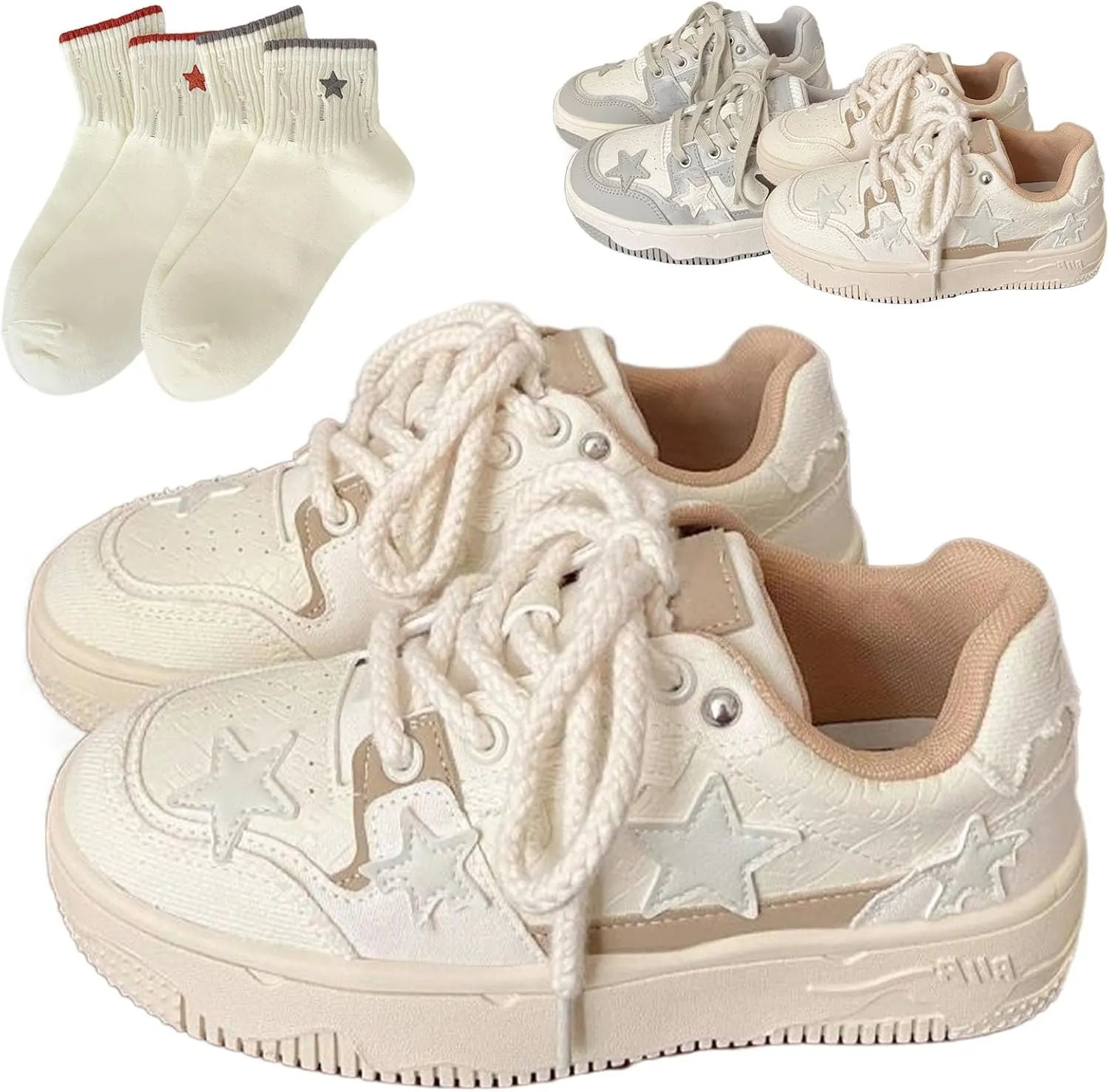 LELEBEAR Star Shoes Walking Sneakers for Women, Y2K Aesthetic Chunky Platform Sneakers, Grunge Shoes Comfort Insole