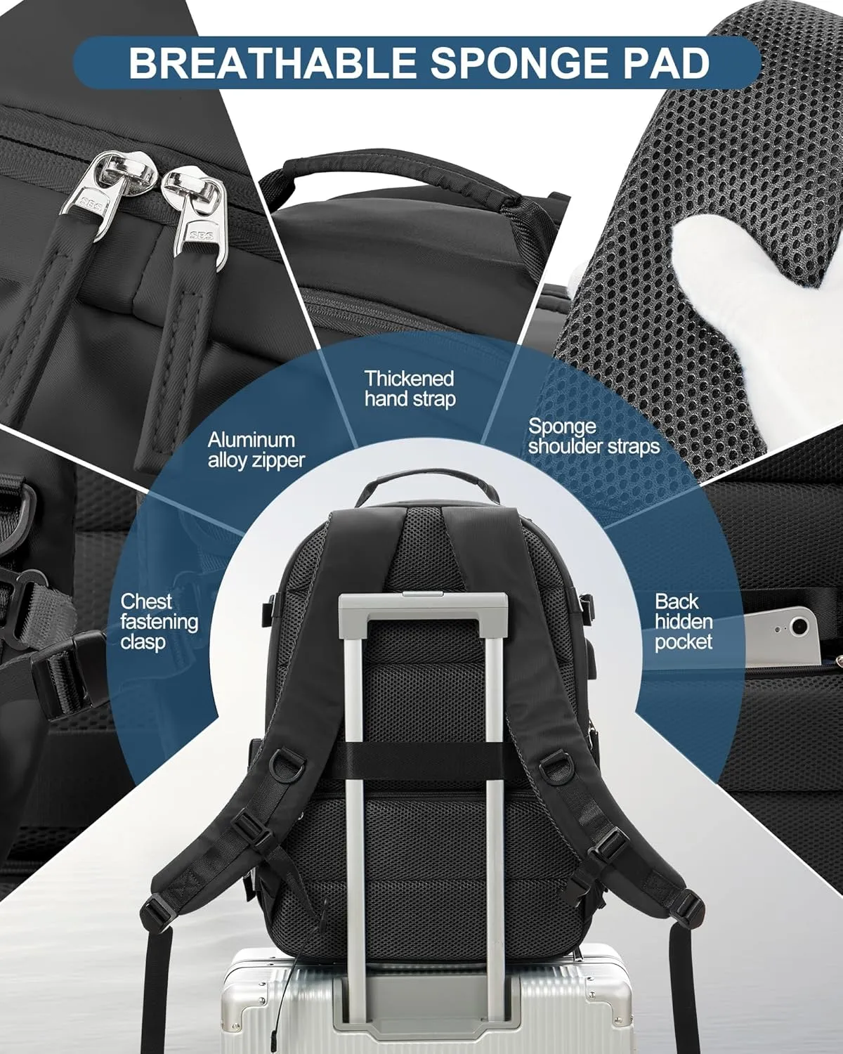 Lightweight Travel Backpack for Women Men Mochila de Viaje Luggage Backpack with USB Charging Port & Shoe Pouch Airline Approved Personal Item Travel Bag Waterproof Utility Backpack(Black)