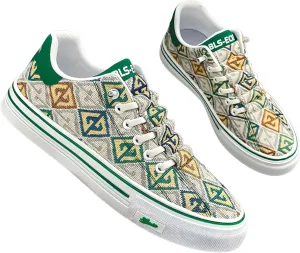 lilaBelle]Men's Heart Print Slip-On Sneakers -【Breathable Fabric & Anti-Skid】 Soft Cushion Walking Shoes for Wedding/Eid/Work | Gym Training Lightweight Canvas Shoes Summer 2024 Green