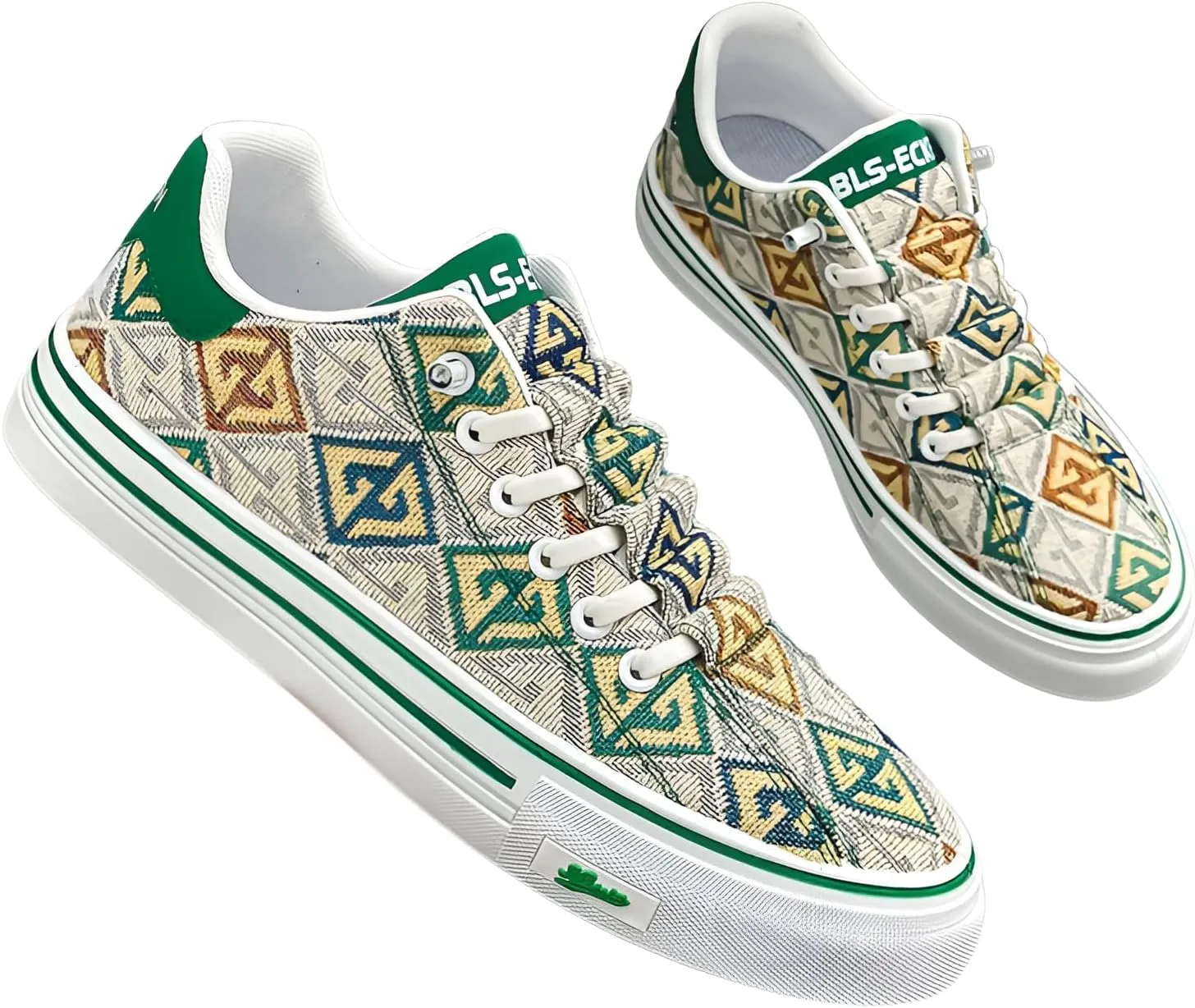 lilaBelle]Men's Heart Print Slip-On Sneakers -【Breathable Fabric & Anti-Skid】 Soft Cushion Walking Shoes for Wedding/Eid/Work | Gym Training Lightweight Canvas Shoes Summer 2024 Green