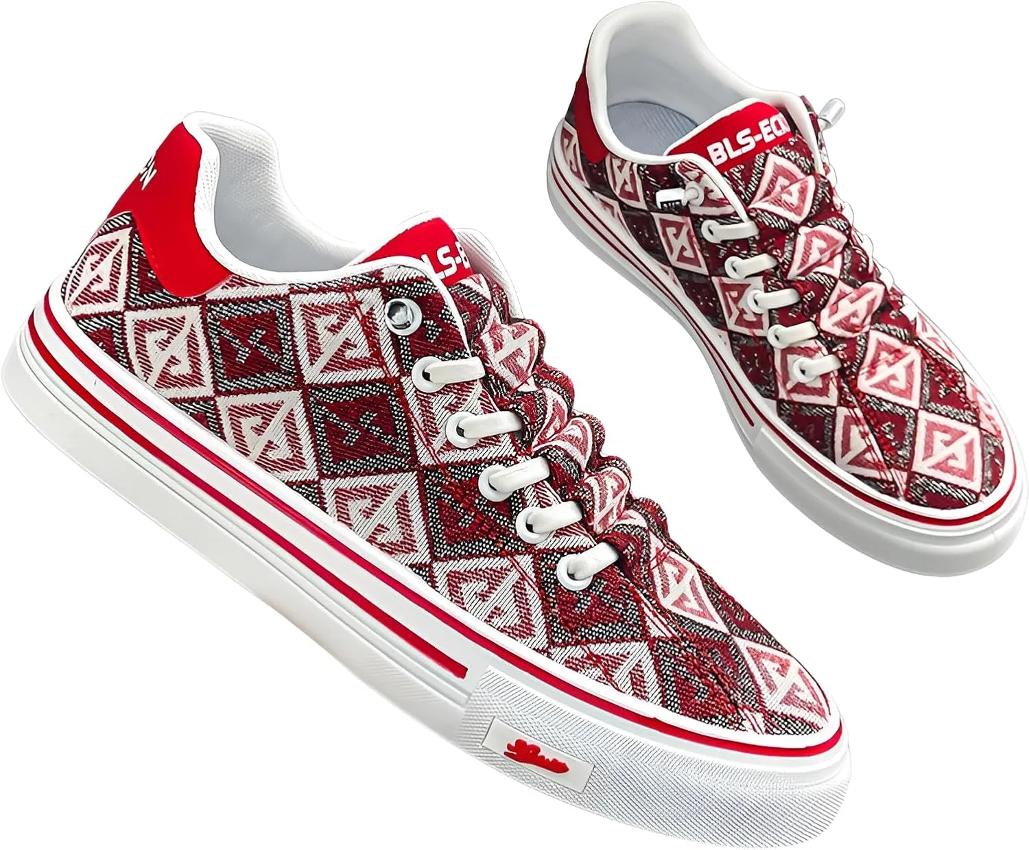 lilaBelle]Men's Heart Print Slip-On Sneakers -【Breathable Fabric & Anti-Skid】 Soft Cushion Walking Shoes for Wedding/Eid/Work | Gym Training Lightweight Canvas Shoes Summer 2024 Red
