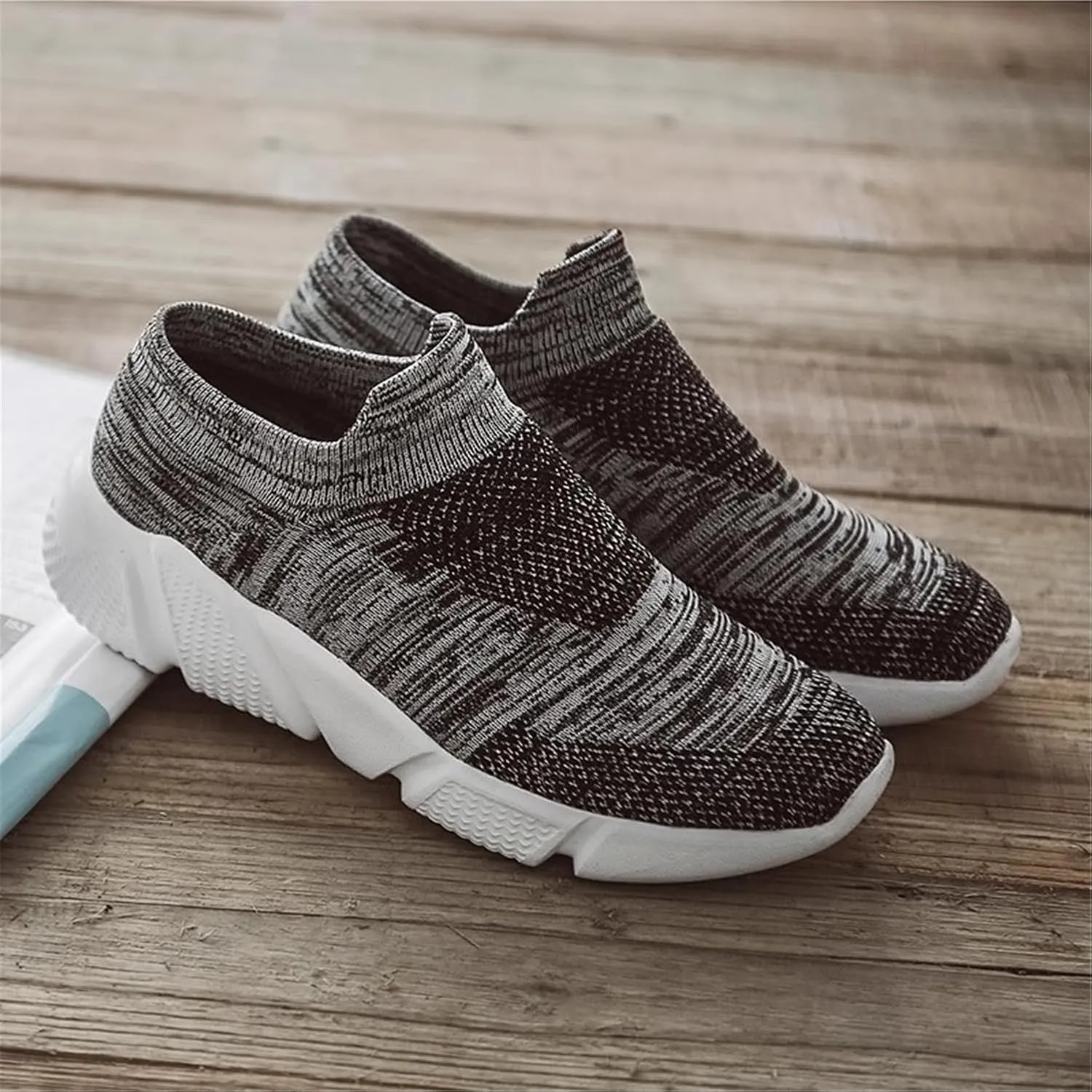 LLTMALL Women's Knit Loafer Sneakers Mesh Breathable Slip on Tennis Walking Sock Shoes