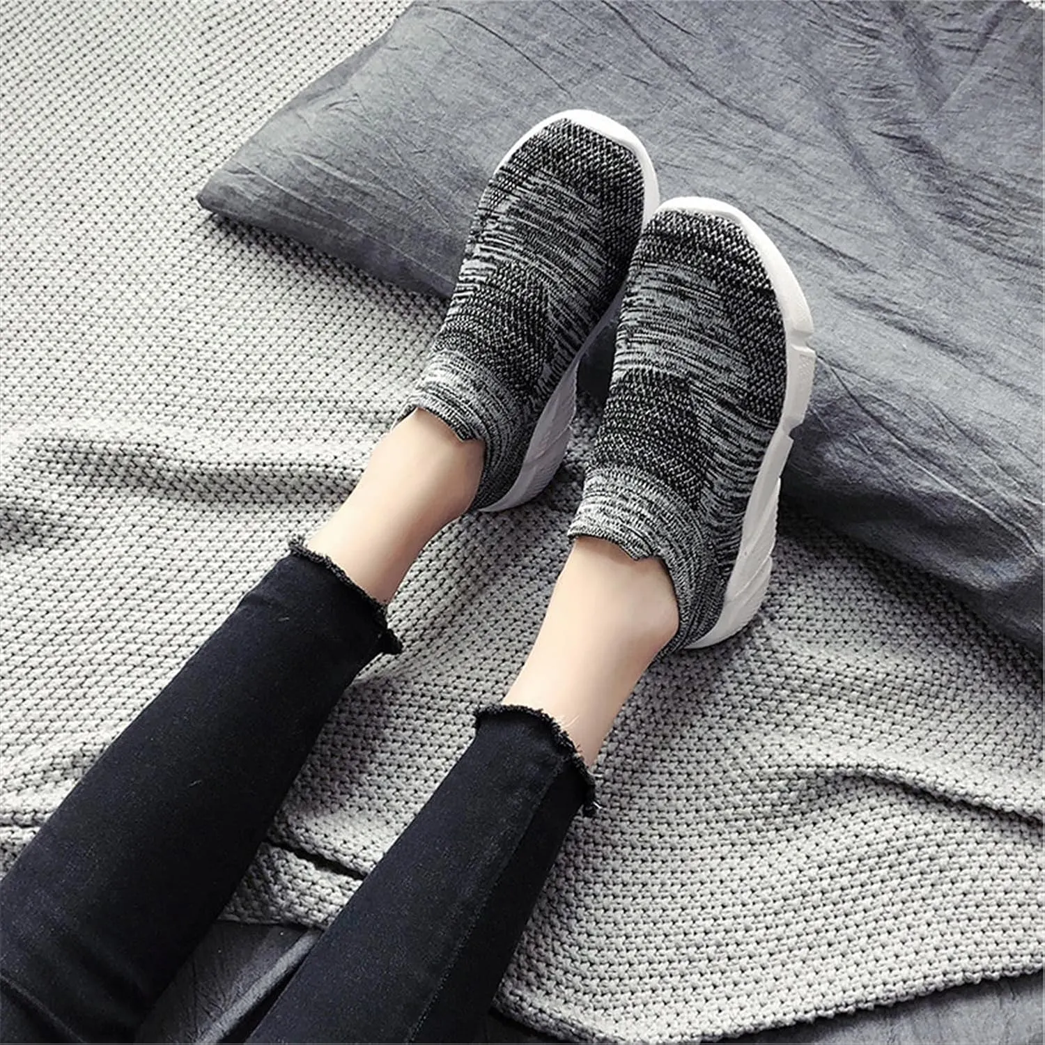 LLTMALL Women's Knit Loafer Sneakers Mesh Breathable Slip on Tennis Walking Sock Shoes
