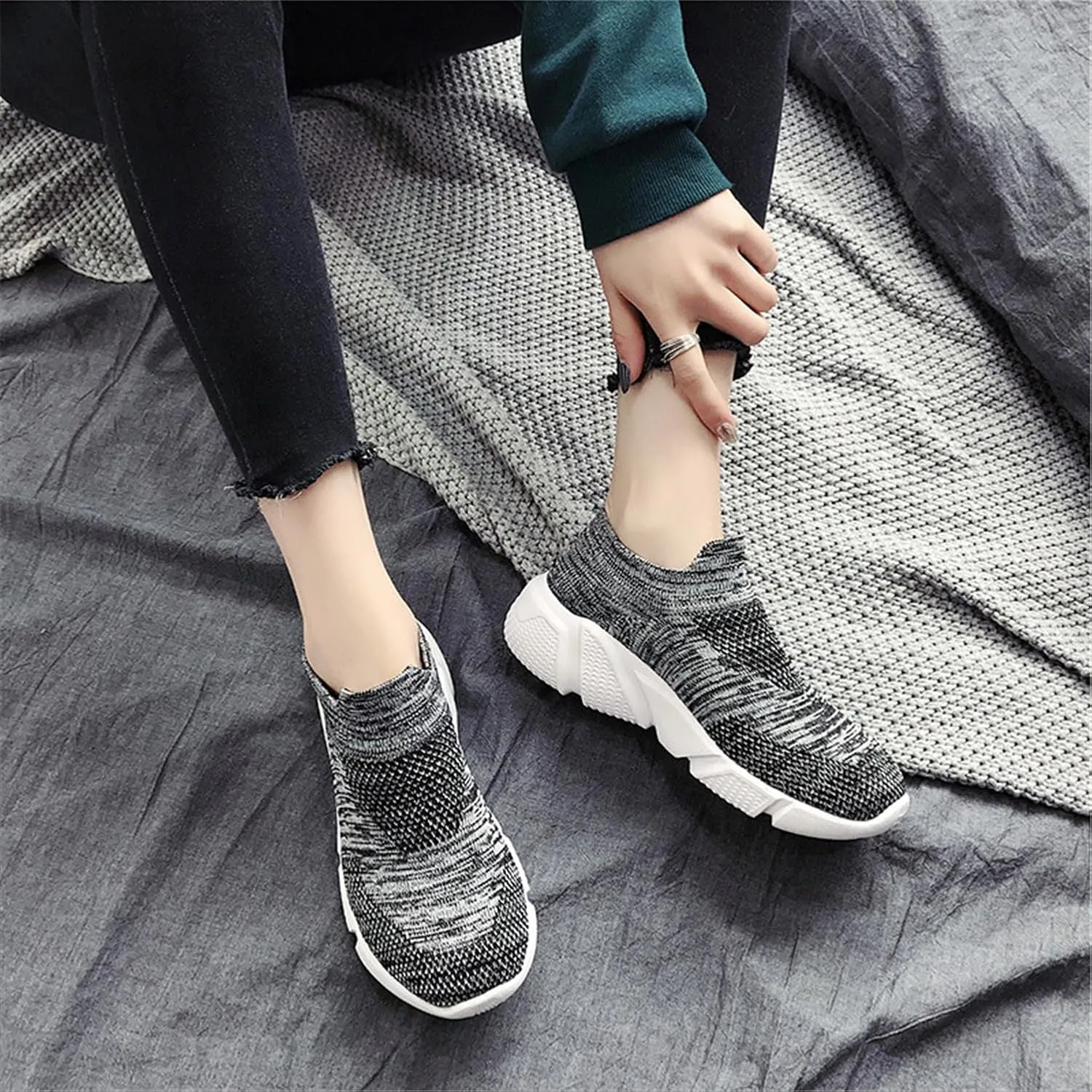 LLTMALL Women's Knit Loafer Sneakers Mesh Breathable Slip on Tennis Walking Sock Shoes