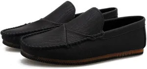 Loafers for Men Vegan Leather Stitching Details Round Toe Rubber Sole Flat Heel Flexible Comfortable Classic Outdoor Slip-on