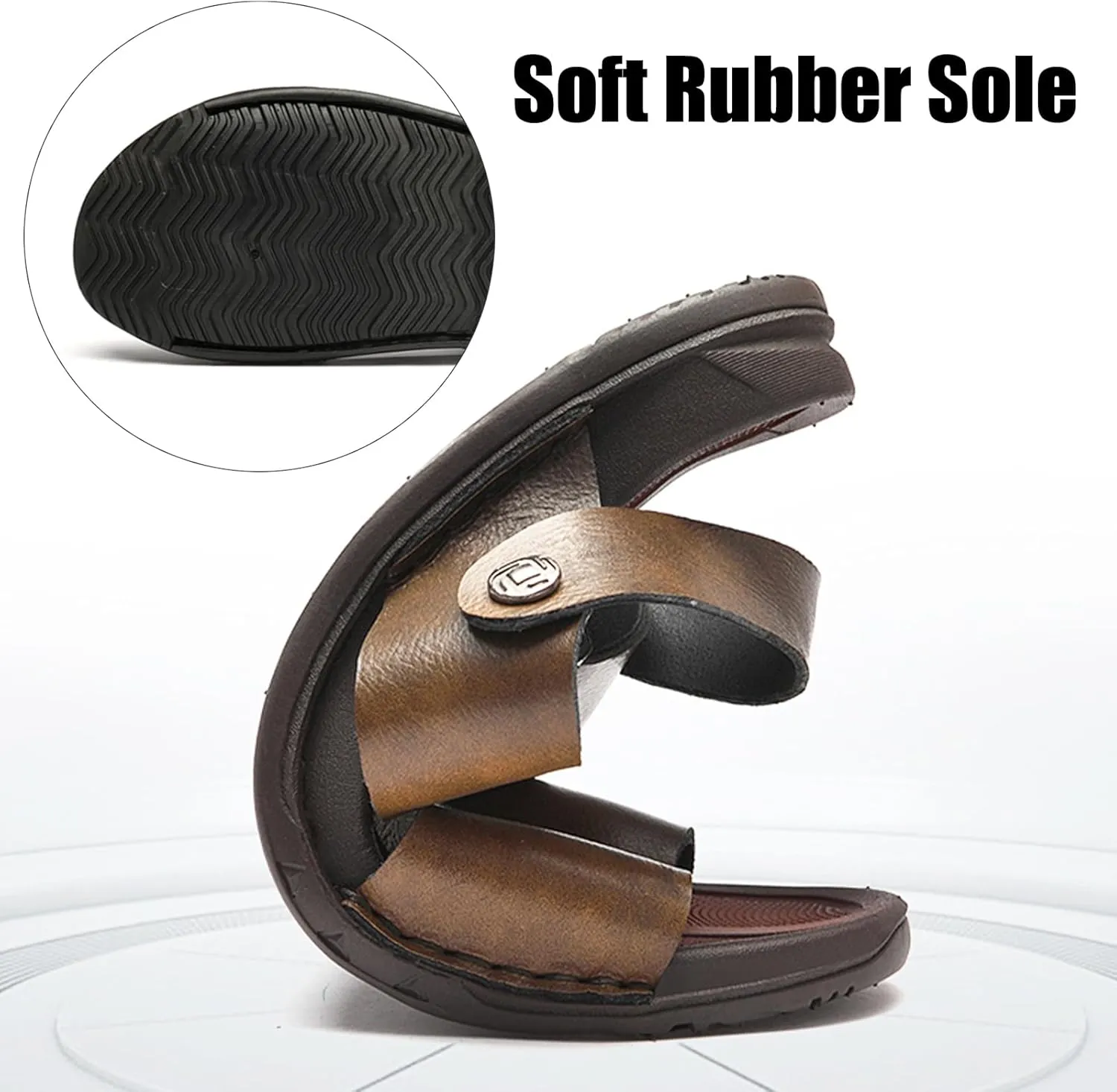 Lossarye Men's Leather Open toe Flat Sandals Summer Adjustable Dual-Use Ankle Straps Soft Arch Support Sandals Casual Non-Slip Slip On Beach Sandals