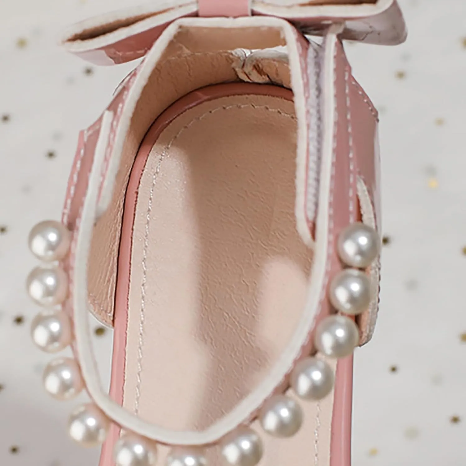 Low Heel Princess Flat Children's Sandals With Pearls Sweet Lace Thick Heels Square Toe Soft Sole Children's Sandals Flower Girl Shoes