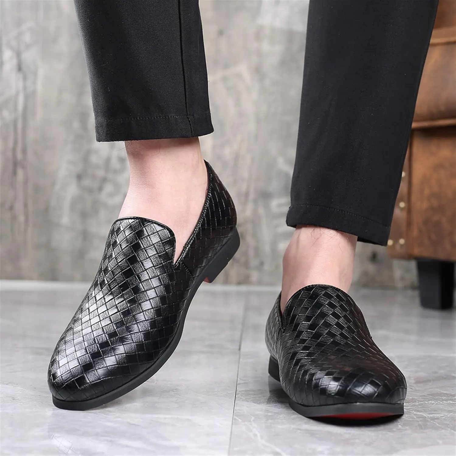 Low Top Round top Flat Heel Loafers for Men's Comfortable Lightweight Slip on Oxfords Business Non-Slip Wear Resistant Moccasins Comfort Soft Sole Casual Shoes