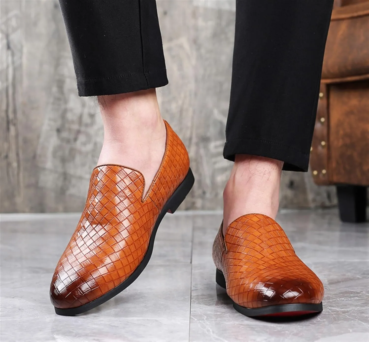 Low Top Round top Flat Heel Loafers for Men's Comfortable Lightweight Slip on Oxfords Business Non-Slip Wear Resistant Moccasins Comfort Soft Sole Casual Shoes