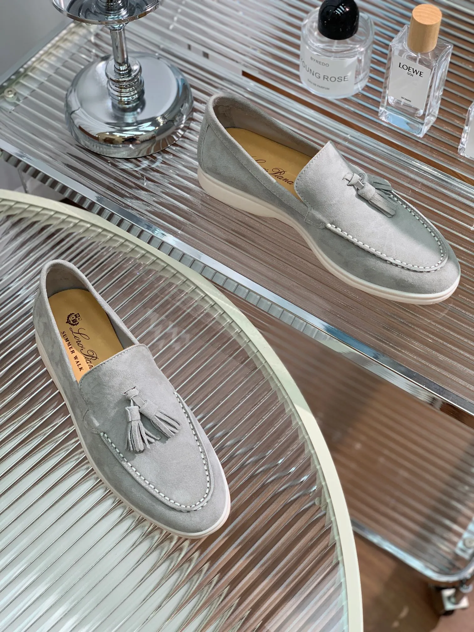 lp dot sole walk loafer grey suede