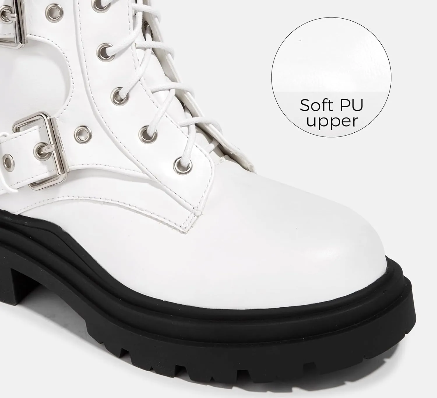 LUCKY STEP Women's Combat Boots-Platform Chunky Mid Calf Boots Ankle Booties Motorcycle Side Zipper Buckles Goth Booties