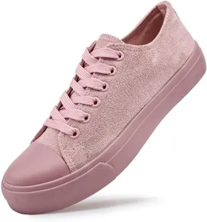 LUMUBBY Women's Canvas Fashion Sneakers, Red, Casual, Walking, Flat Sole, Lace-Up, All Seasons