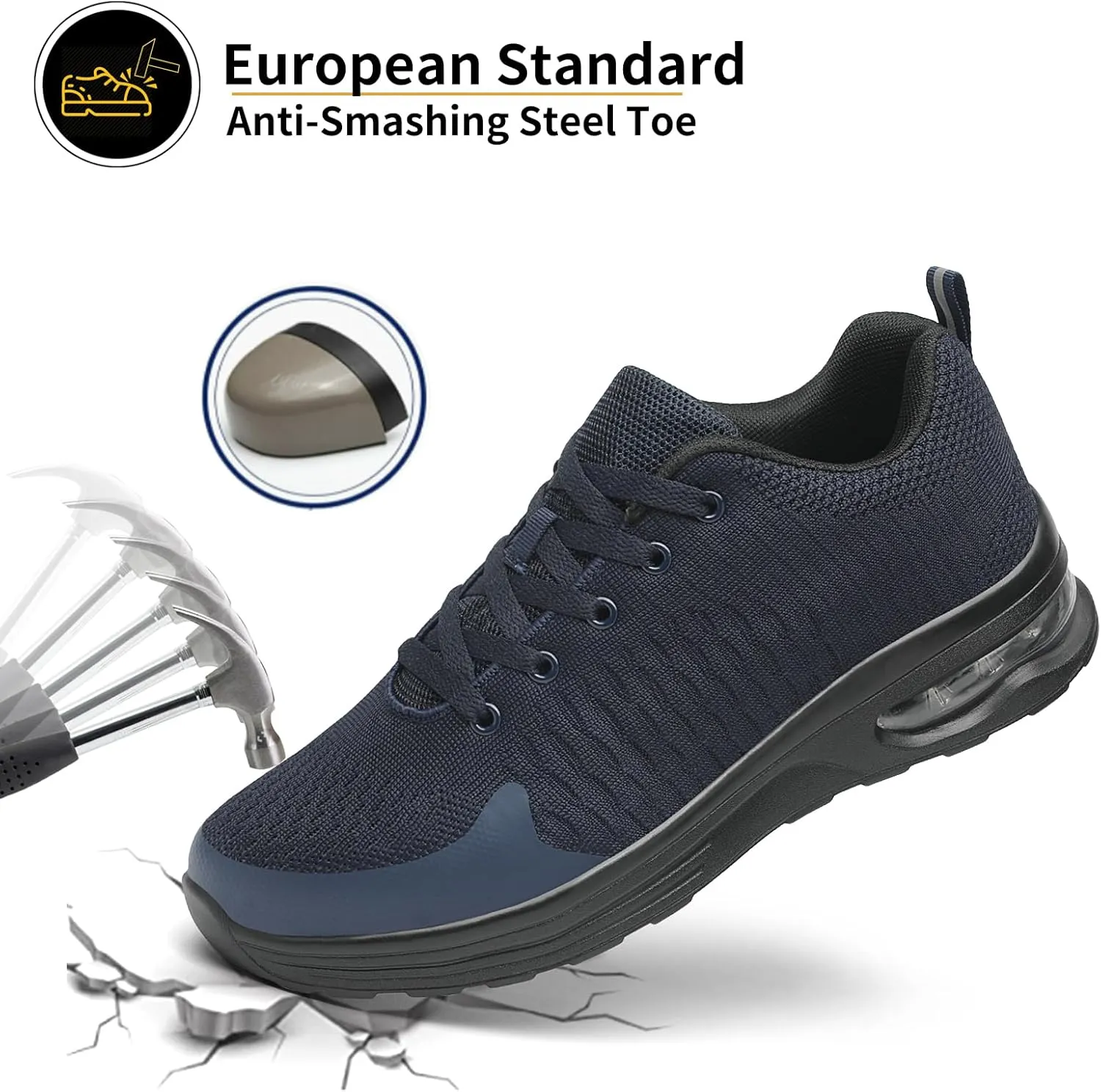 LUPWEE Steel Toe Shoes for Men Women, Slip Resistant Safety Work Shoes Puncture Proof Comfortable Indestructible Sneakers with Specialized Work Insole for Industry Construction Warehouse