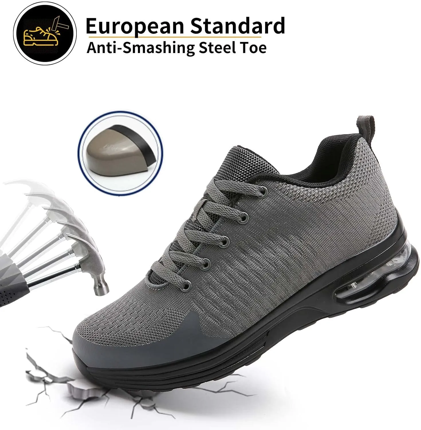 LUPWEE Steel Toe Shoes for Men Women, Slip Resistant Safety Work Shoes Puncture Proof Comfortable Indestructible Sneakers with Specialized Work Insole for Industry Construction Warehouse
