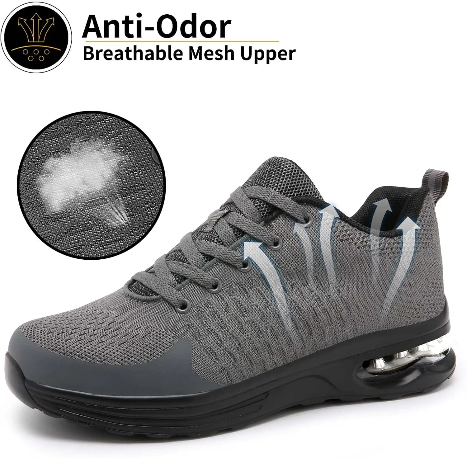 LUPWEE Steel Toe Shoes for Men Women, Slip Resistant Safety Work Shoes Puncture Proof Comfortable Indestructible Sneakers with Specialized Work Insole for Industry Construction Warehouse