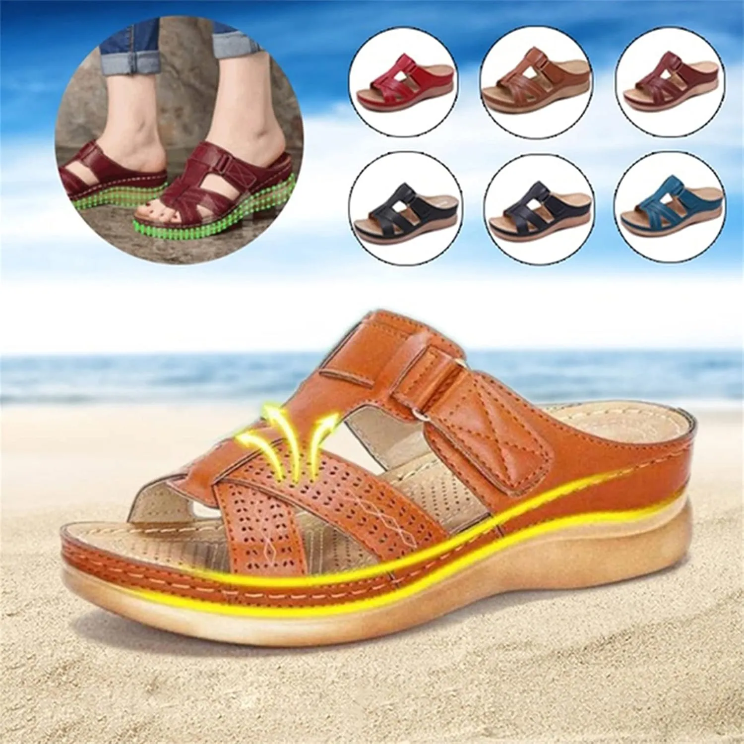 LUWAY Sandals Women Summer Roman Comfy Sandals Flat Bottomed Slip On Flip Flops Slider T Strap Sandals with Arch Support Open Sandalias de niñas Retirement Gifts for Women,Black,US5/EU36