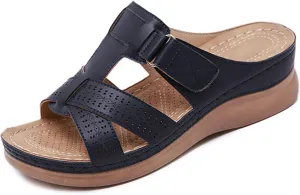 LUWAY Sandals Women Summer Roman Comfy Sandals Flat Bottomed Slip On Flip Flops Slider T Strap Sandals with Arch Support Open Sandalias de niñas Retirement Gifts for Women,Black,US5/EU36