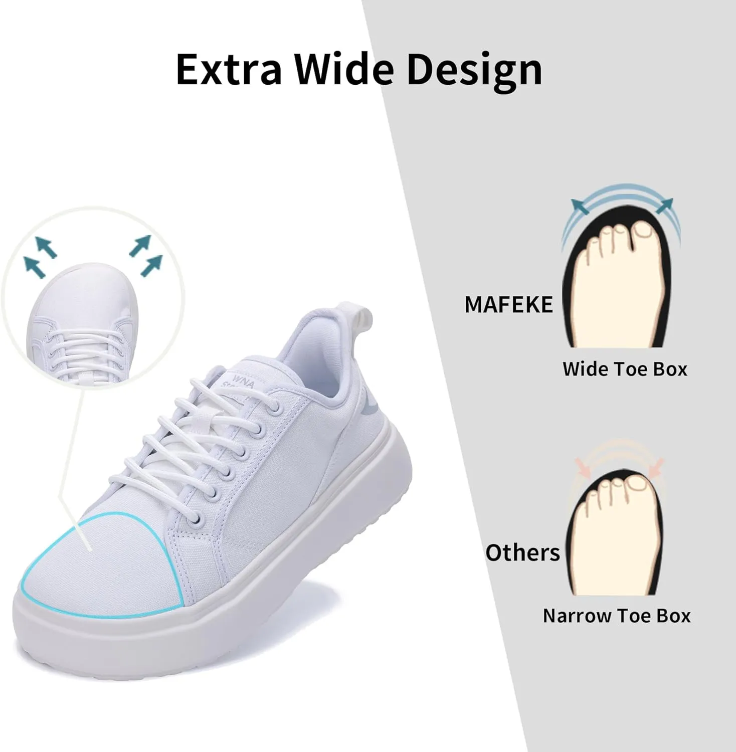 MAFEKE Womens Wide Toe Box Walking Shoes Fashion Platform Sneakers Comfortable Canvas Casual Footwear