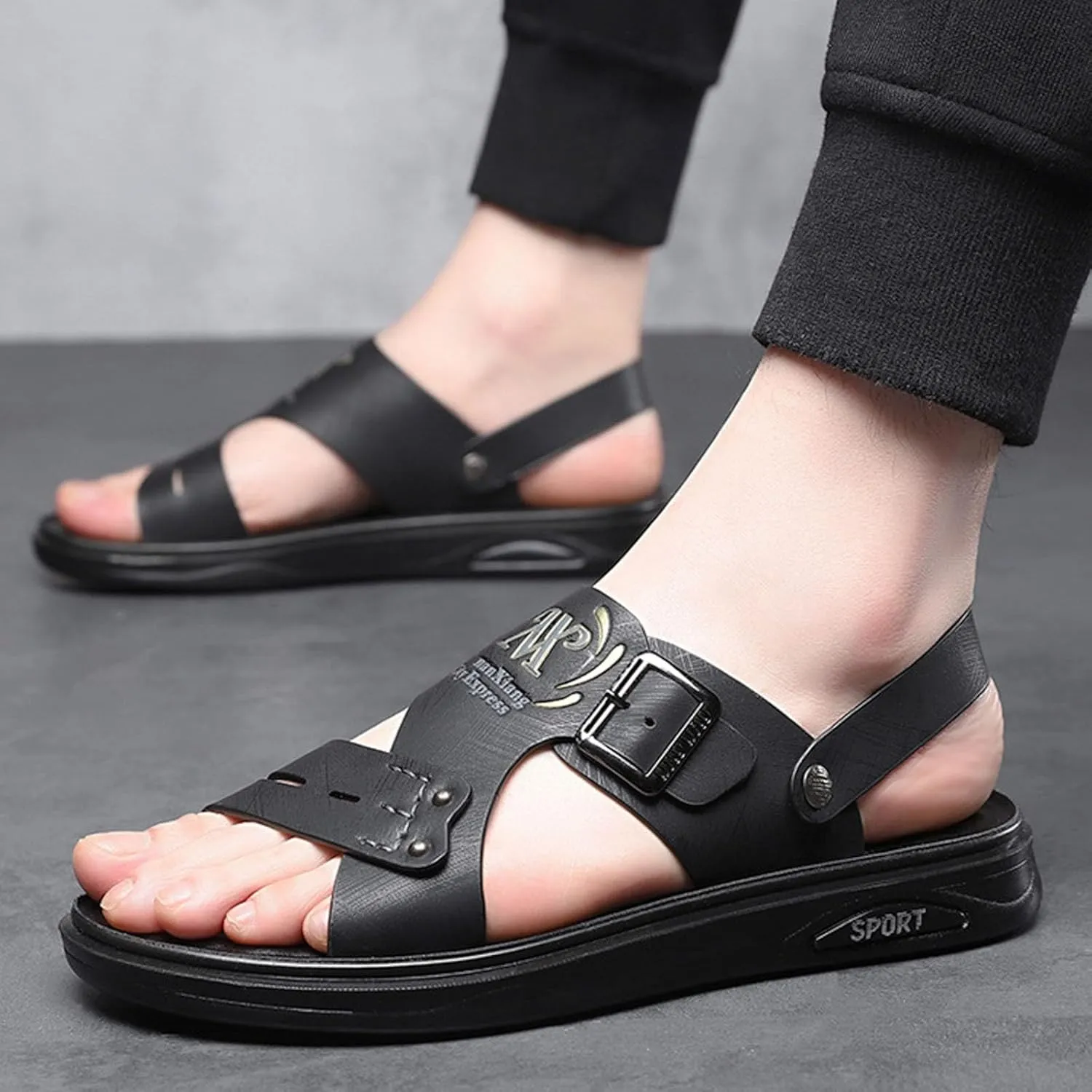 Men Sandals Leather New Men's Thick Soled Soft Soled Shoes Fashionable And Casual Mens Sandals