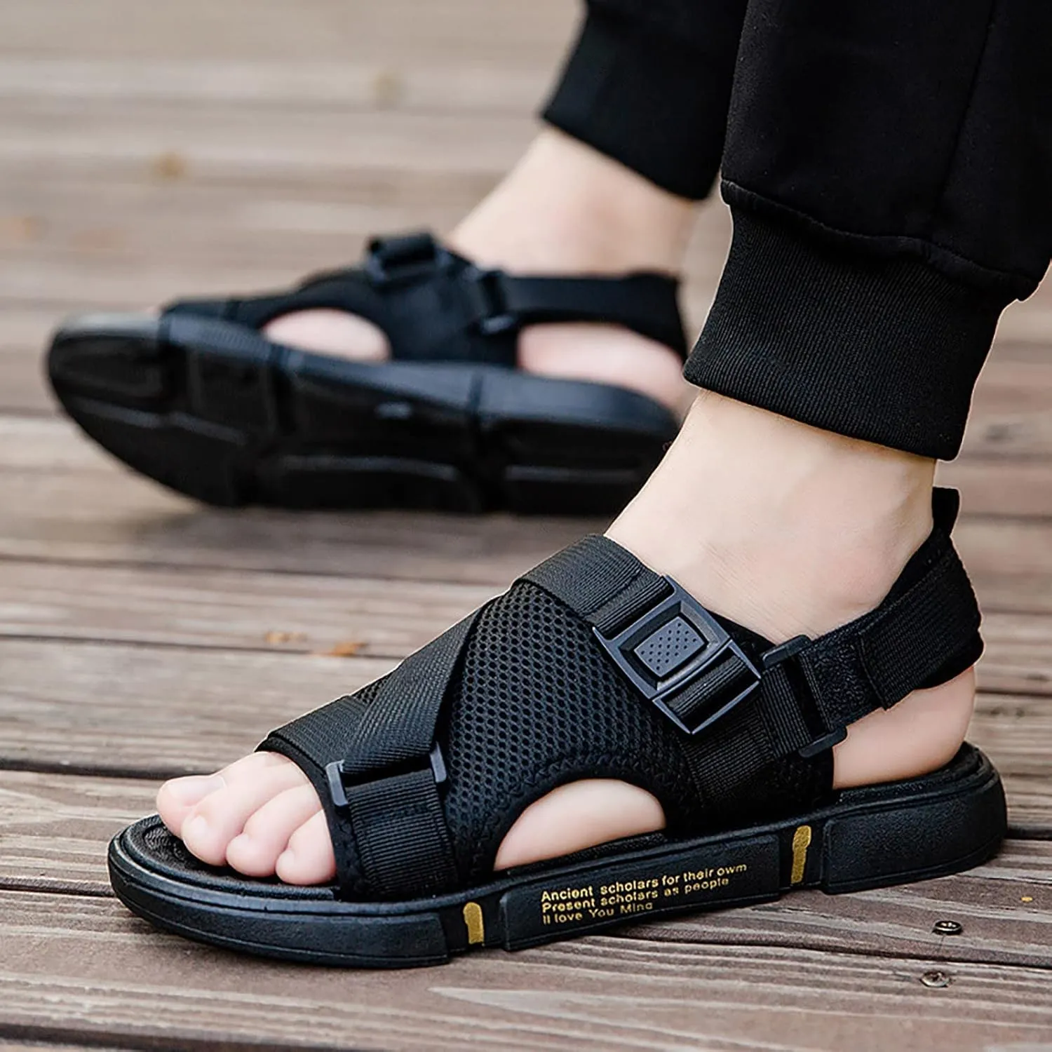 Men Sports Sandals Fashion Solid Color Hollow Out Casual Breathable Slippers Shoes Mens Leather Fisherman Sandals Men Shoes M